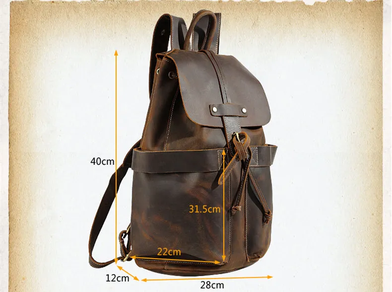 Unisex Vintage Classic Multifunction Full Grain Genuine Leather Backpacks