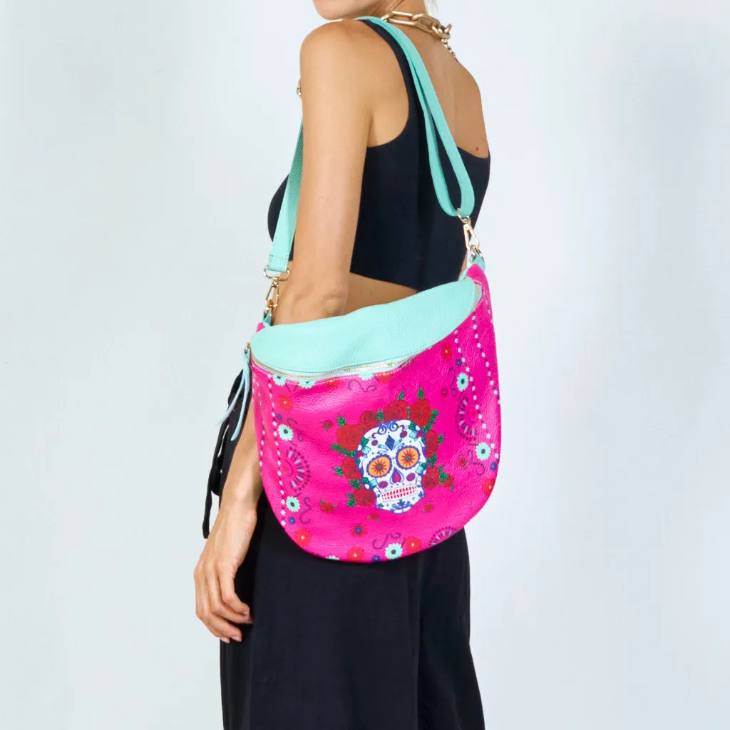 Vibrant print fanny packs with gold-tone zippers wholesale