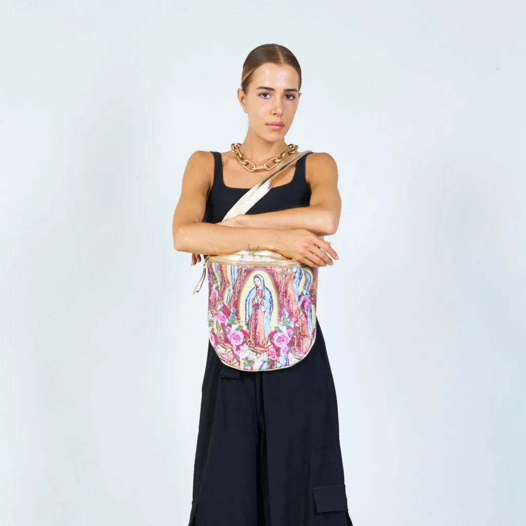 Vibrant print fanny packs with gold-tone zippers wholesale