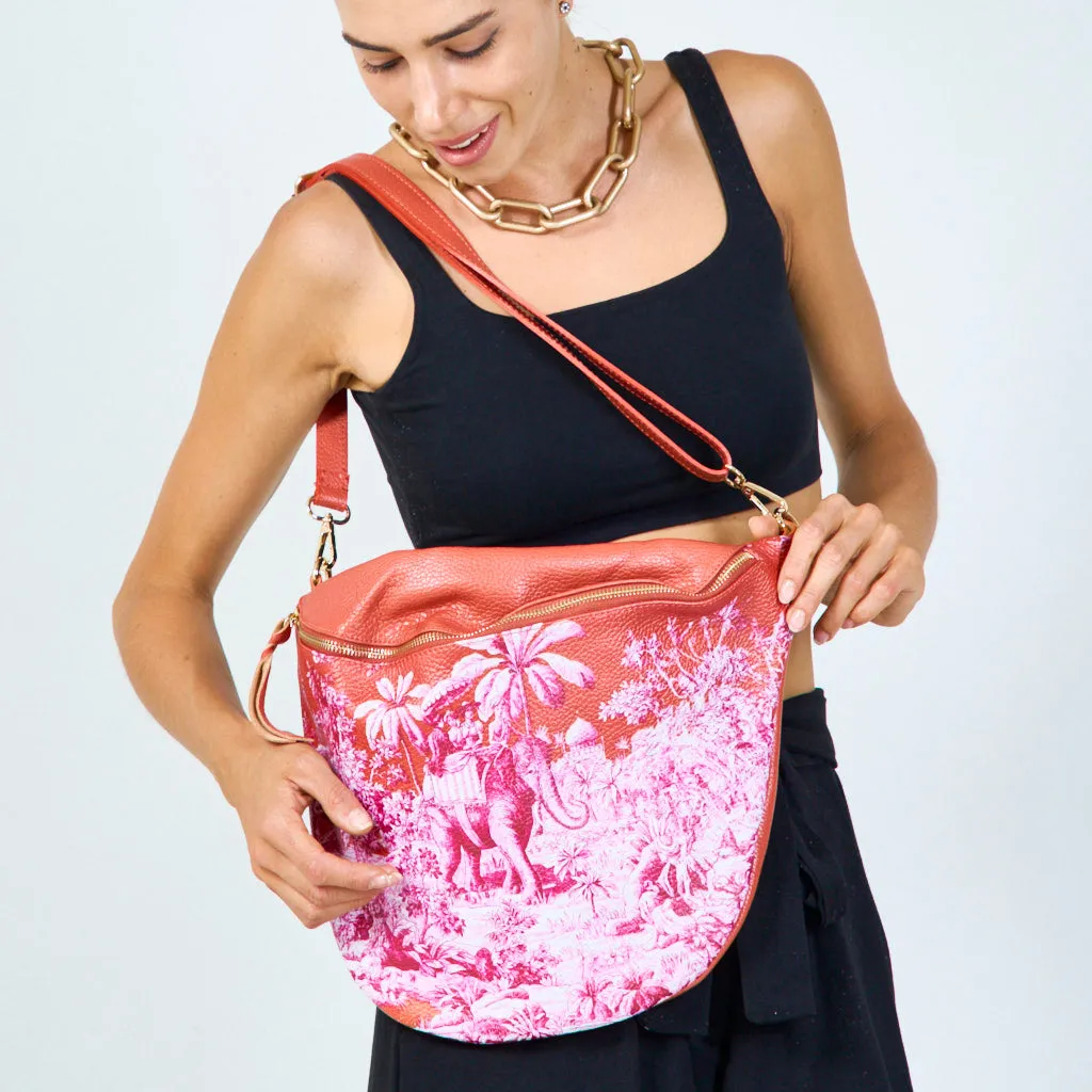 Vibrant print fanny packs with gold-tone zippers wholesale