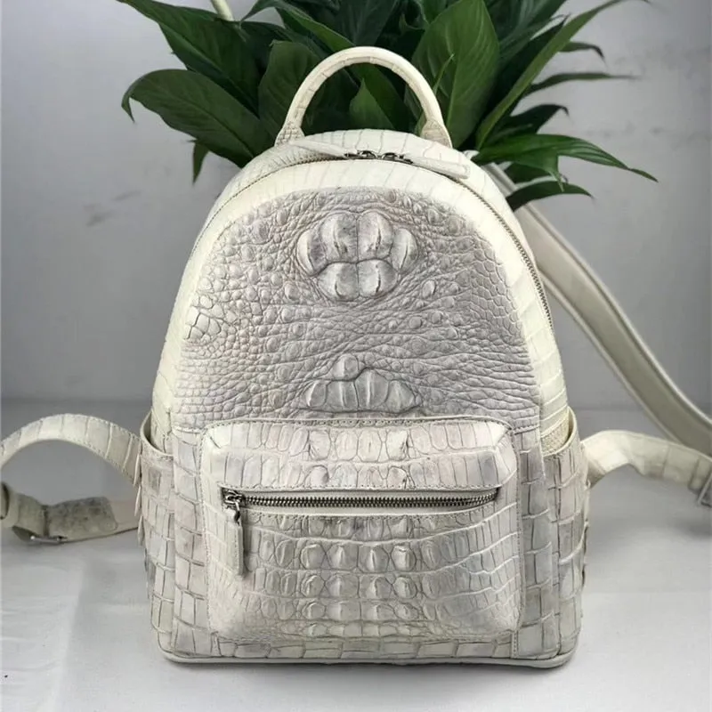 Women's Authentic Exotic Genuine Crocodile Skin Zipper Closure Backpack