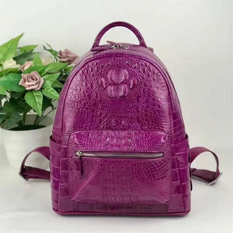 Women's Authentic Exotic Genuine Crocodile Skin Zipper Closure Backpack