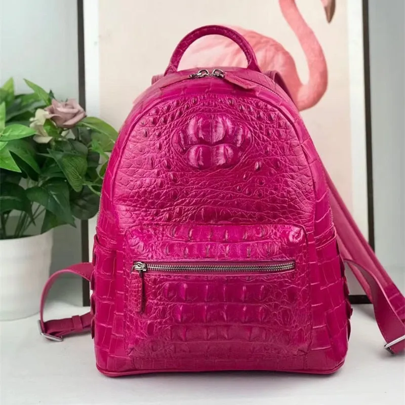 Women's Authentic Exotic Genuine Crocodile Skin Zipper Closure Backpack