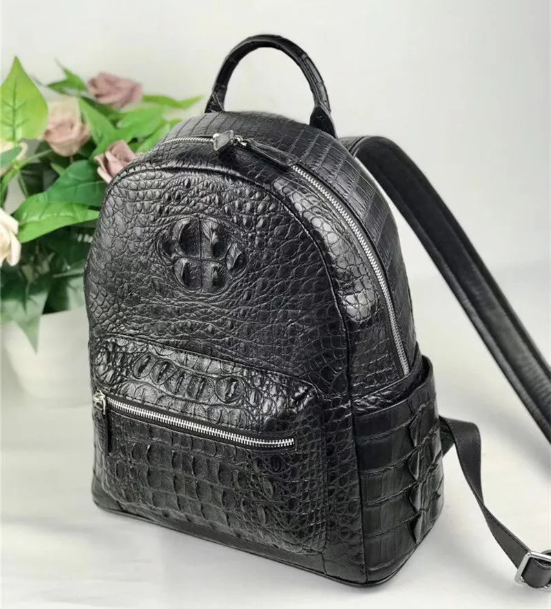 Women's Authentic Exotic Genuine Crocodile Skin Zipper Closure Backpack